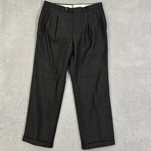 Hanover‎ Square Easy Traveler Pants Men 37x29.5 Gray Pleated Cuffed Dress